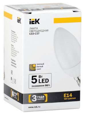 Лампа светодиодная C37 свеча 5W E14 (IEK)
