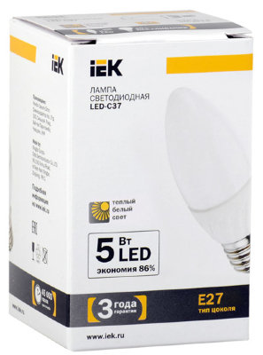 Лампа светодиодная C37 свеча 5W E27 (IEK)